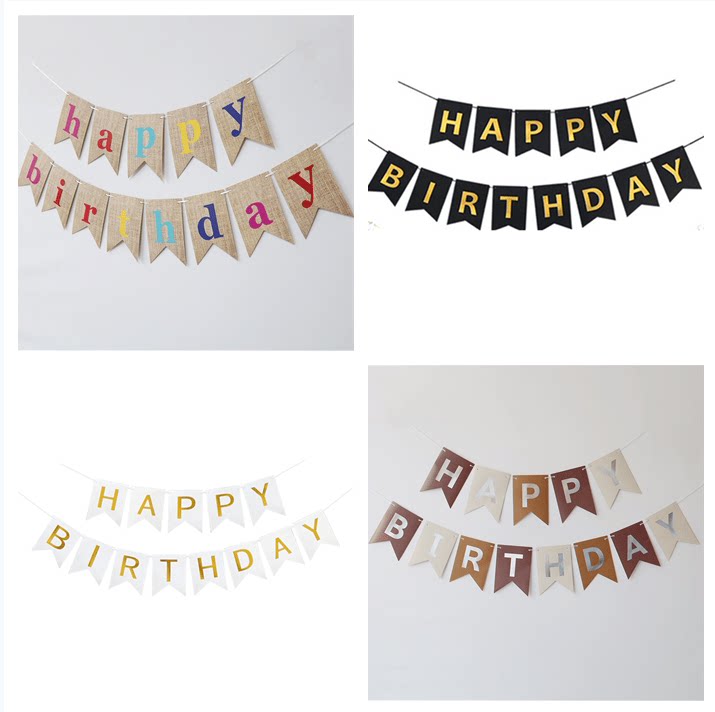 小号鱼尾旗生日卡纸挂旗派对酒店包间布置简单易操作英文生日横幅