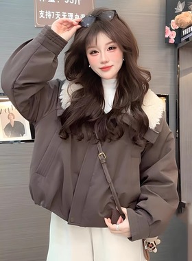 WHISPER*25AW小众潮牌联名休闲宽松保暖翻领加绒加厚短款外套女