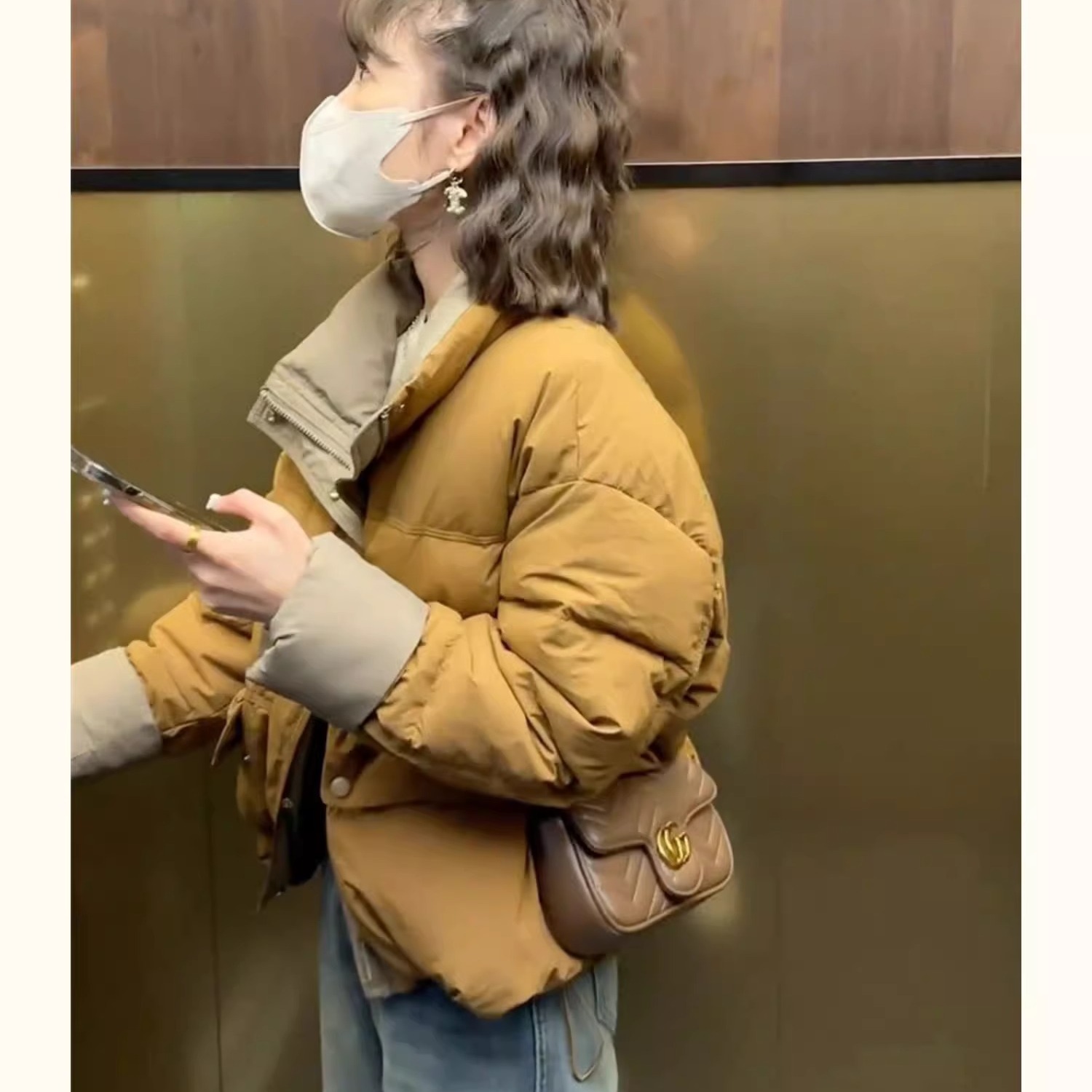 WHISPER*25AW小众潮牌联名休闲白鸭绒撞色立领休闲羽绒服