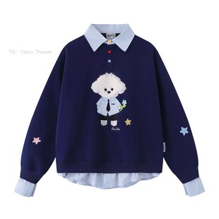 卫衣 长袖 WHISPER 25AW小众潮牌联名小狗毛绒刺绣假两件翻领polo衫