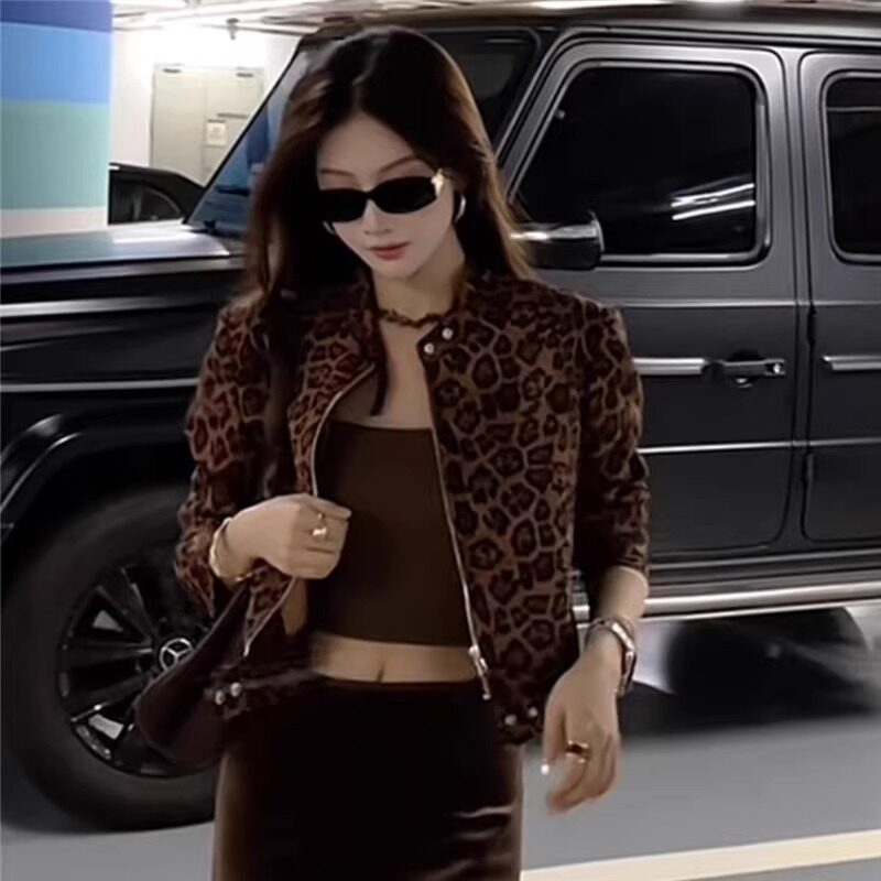 WHISPER*25AW小众潮牌联名复古豹纹百搭设计感夹克外套