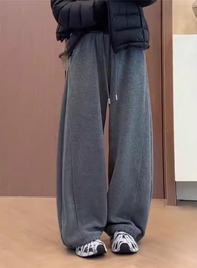 WHISPER*25AW小众潮牌联名高腰显瘦休闲加绒加厚直筒弯刀阔腿裤