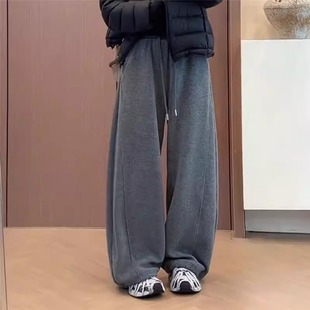 WHISPER 25AW小众潮牌联名高腰显瘦休闲加绒加厚直筒弯刀阔腿裤