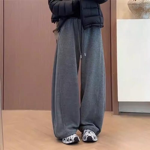 WHISPER*25AW小众潮牌联名高腰显瘦休闲加绒加厚直筒弯刀阔腿裤