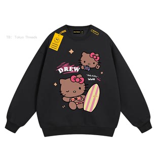 DREW 高街潮牌Kitty猫卡通印花宽松休闲情侣圆领卫衣 25AW