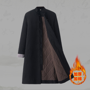 中国风中式唐装长款棉袄冬季加厚保暖风衣青年外套居士服汉服道袍