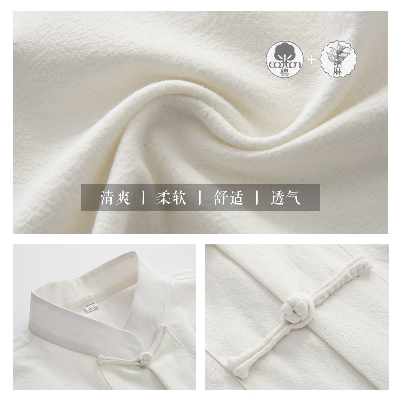 LONG-SLEEVED TANG COSTUME MENS MIDDLE-AGED AND ELDERLY SHIRTS CHINESE STYLE SPRING AND AUTUMN JACKETS ELDERLY LAY CLOTHES TEA COTTON LINEN HANFU MENS CLOTHING