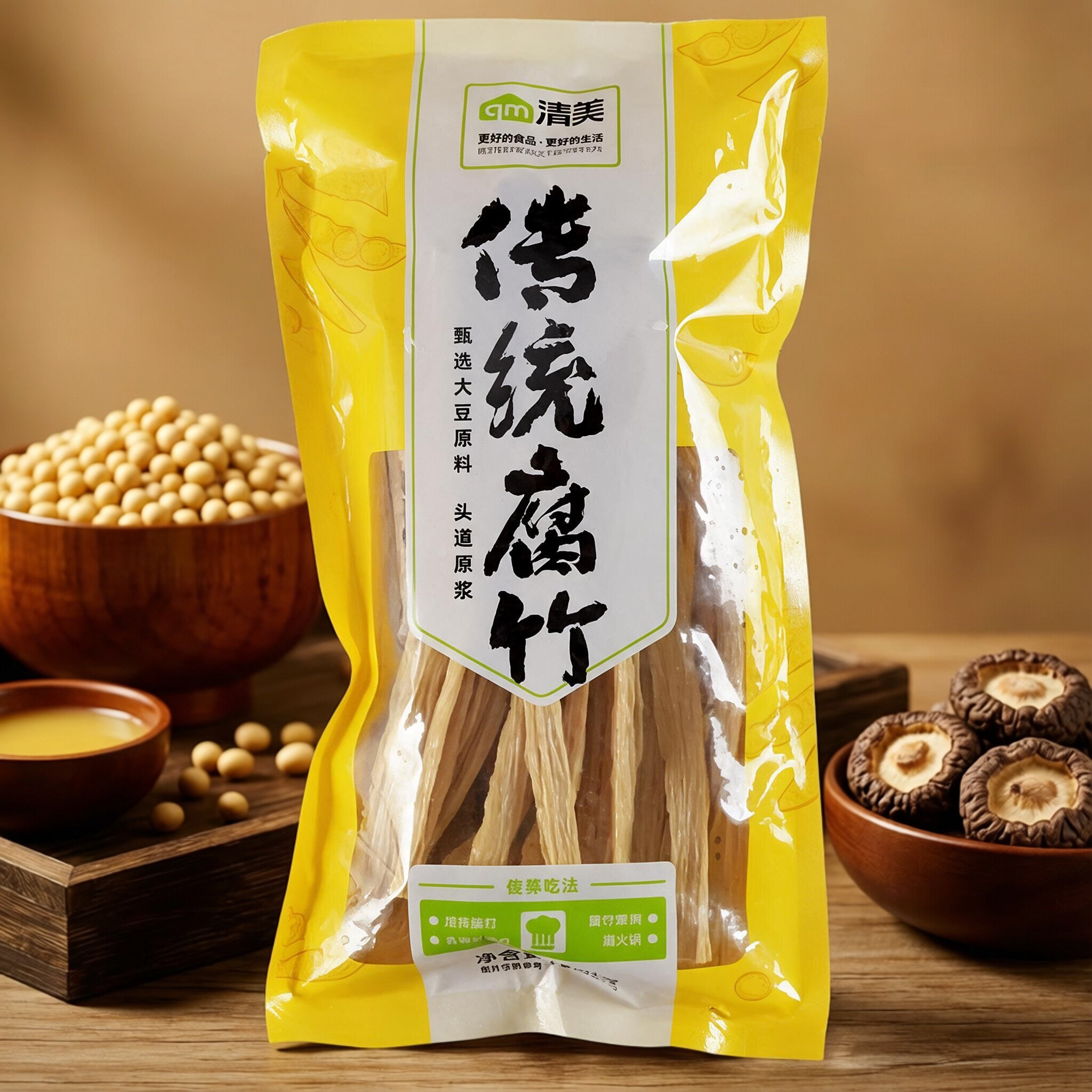 上海清美传统腐竹袋装200g纯手工制作豆腐皮制品凉拌手工腐竹干货