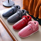 居家室内防滑地板保暖包跟家用皮拖鞋 情侣棉拖鞋 女防水厚底冬季 男