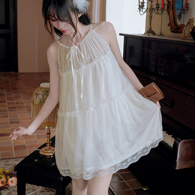 蕾丝吊带睡裙女莫代尔网纱纯欲风