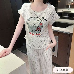 舒适家居服夏 韩版 甜美可爱休闲睡衣女夏季 莫代尔短袖 卡通猫咪套装