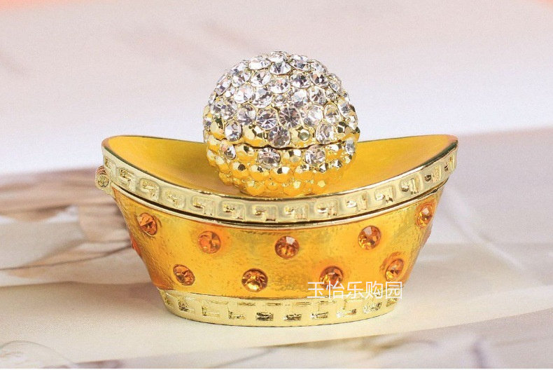 金属工艺品镶钻元宝摆件招财家居饰品柜台客厅摆设办公室开业送礼