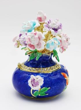 中国老手工艺高端珐琅彩蓝色迷你小花瓶摆件仿真桌面迷你小摆设品