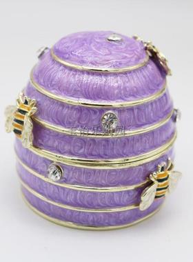 珐琅彩金属紫色首饰盒耳钉耳环项链戒指收纳盒精致家居饰品饰品盒