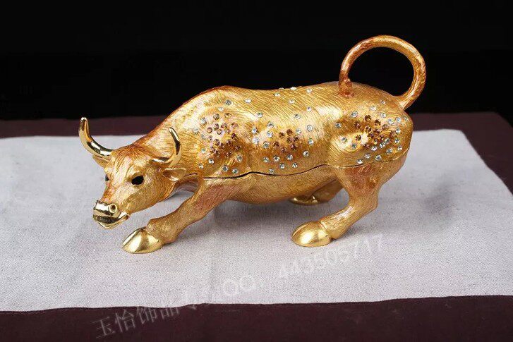 俄罗斯锡制镶钻金属工艺品动物生肖牛摆件家居饰品新房摆件客厅