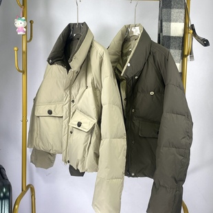 风姿秀衣日系羽绒服2025冬新款宽松显瘦撞色立领女短款重工羽绒服