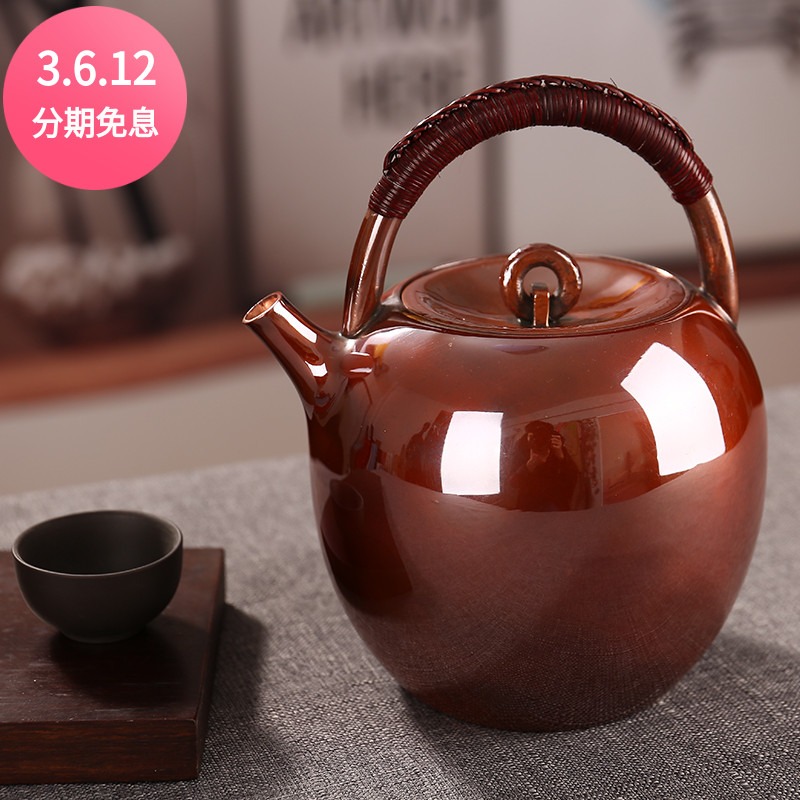 高端镜面一体包浆纯铜打口茶壶