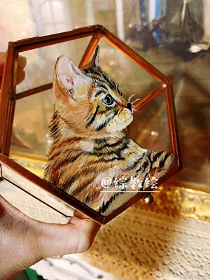 纯手绘多层亚克力玻璃丙烯画宠物狗猫纪念礼品装饰画首饰盒收藏盒