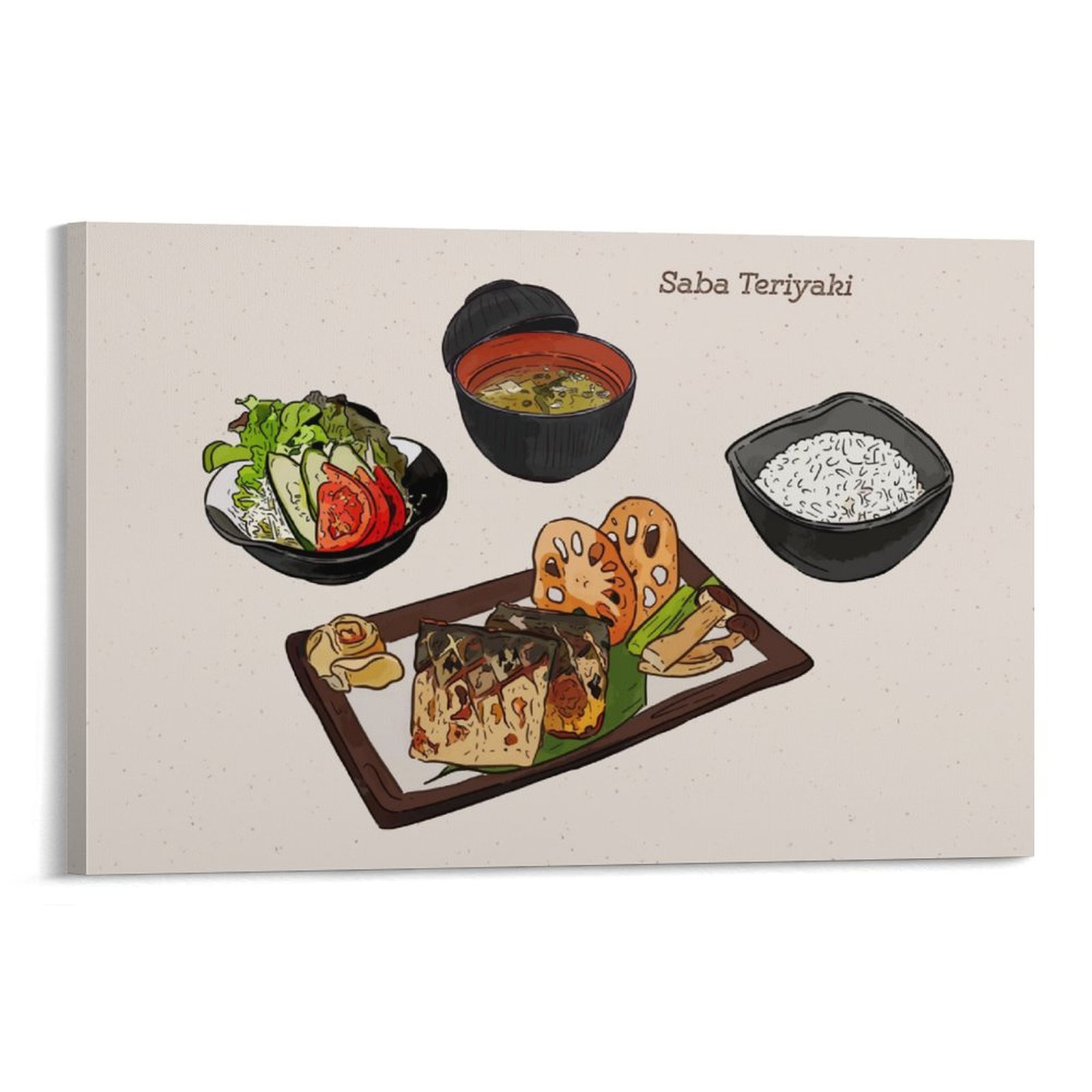 日式料理寿司拉面三文鱼居酒屋厨房餐厅背景墙帆布无框画装饰挂画图片
