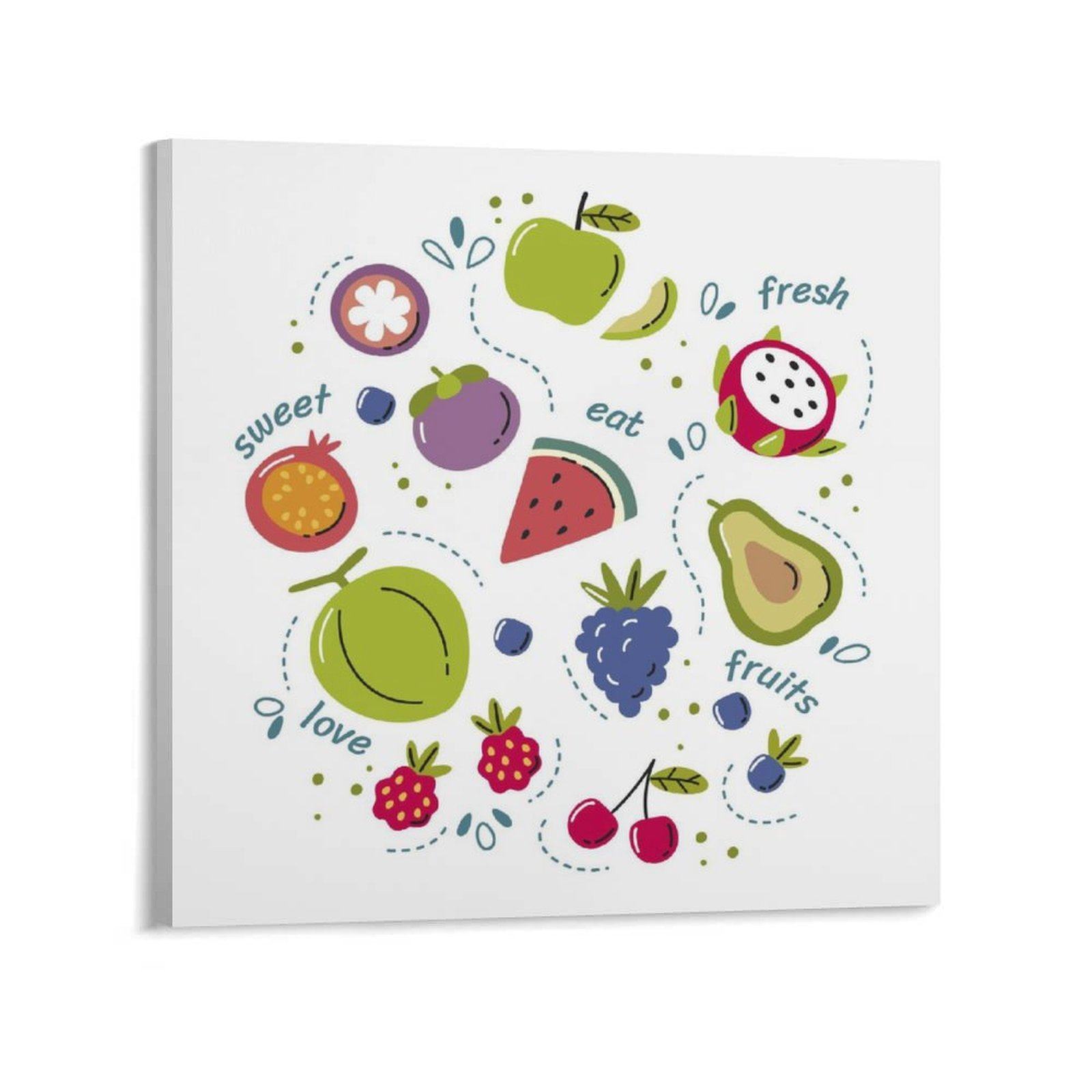 夏日风水果合集插画果园店铺餐厅厨房背景墙帆布无框画装饰挂画,家居饰品,现代装饰画,淘宝优惠券,粉丝福利购,淘宝优惠卷