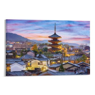 红枫叶京都市东山区古城日本卧室房间背景墙帆布无框画装饰挂画