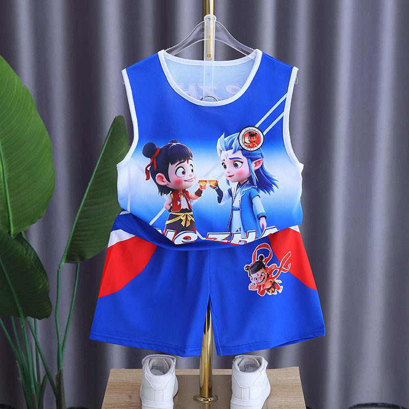 哪吒男童夏季速干篮球服背心套装