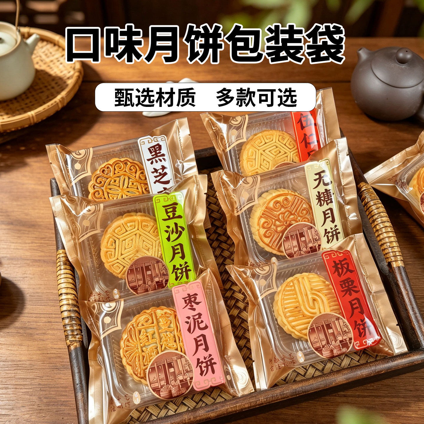 2026中秋广式月饼机封袋五仁豆沙无糖蛋黄莲蓉多口味月饼包装袋子