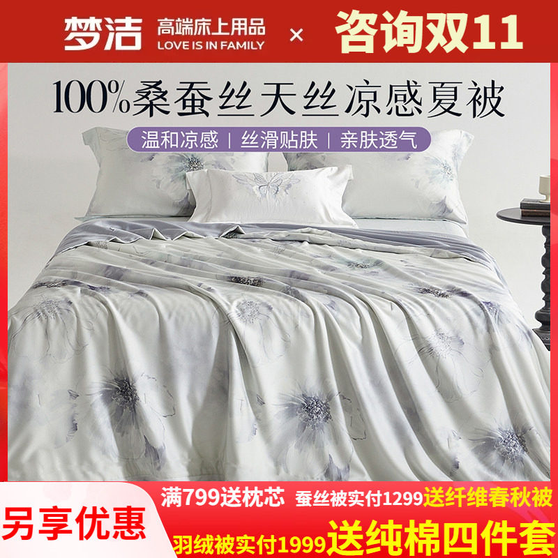 梦洁蚕丝被夏被空调被凉感被子夏凉被夏季可水洗单人被芯雾色剪影
