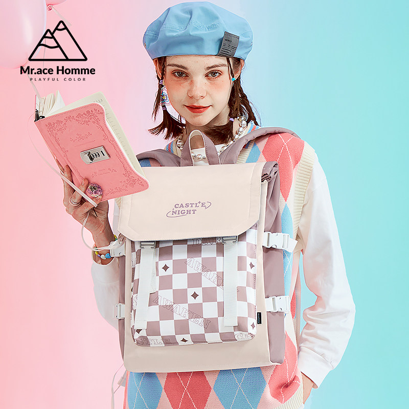 mrace星月城堡 原创少女双肩包女高级感小众背包翻盖大容量书包