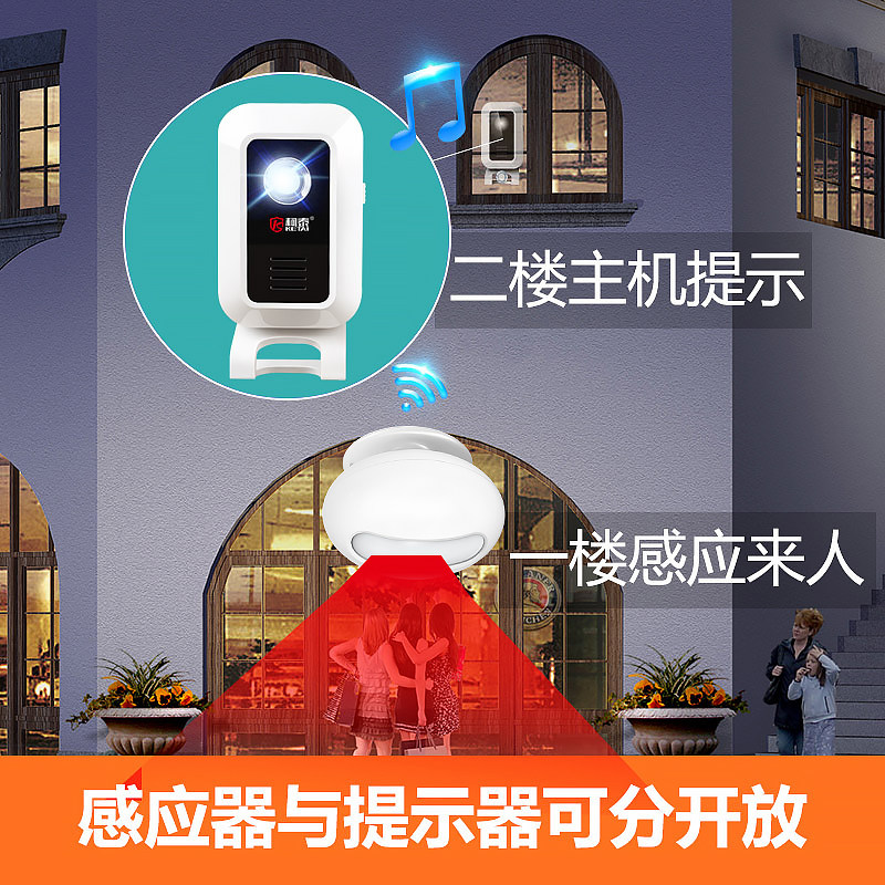 门口欢迎光临感应器店铺进门叮咚语音迎宾商用报警器分体感应门铃