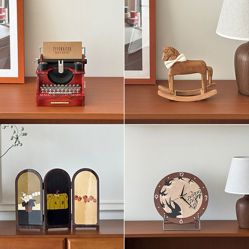 桌面装饰摆件中古高级感复古轻奢音乐盒屏风时钟新中式小众乔迁