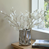 轻奢摆件简约现代陶瓷褶皱电镀花瓶白色尤加利仿真花客厅插花装 饰