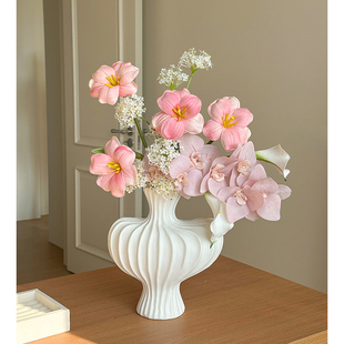 法式异形耸肩陶瓷花瓶客厅插花仿真花玄关艺术摆件复古侘寂风花器