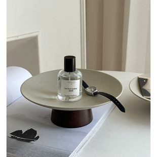 复古陶瓷高脚托盘木质收纳盒桌面客厅茶几置物盘卧室梳妆台装饰品