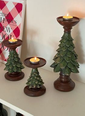 复古ins圣诞树烛台蜡烛台座树脂摆件装饰桌面餐桌中古拍照道具