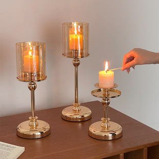 烛台高级感欧式 饰摆件蜡烛底座新家礼物 金色轻奢老钱酒店桌面装