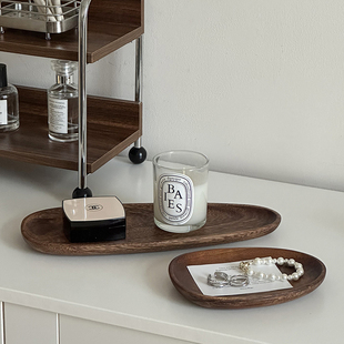 中古风实木香薰托盘高级感首饰盘子杂物桌面收纳装饰品摆件创意