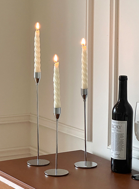 欧式复古银色铁艺烛台高级感轻奢风中古摆件底座香薰蜡烛托台台座