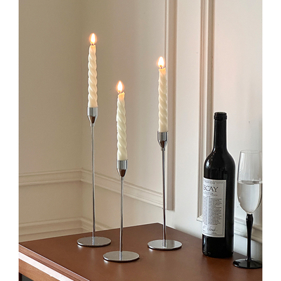 欧式复古银色铁艺烛台高级感轻奢风中古摆件底座香薰蜡烛托台台座