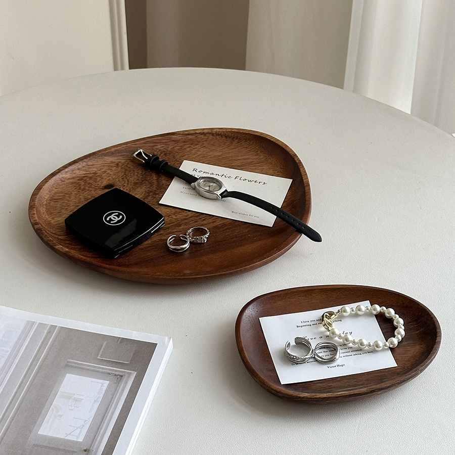 中古风实木香薰托盘桌面高级感首饰盘子装饰品摆件创意桌面收纳