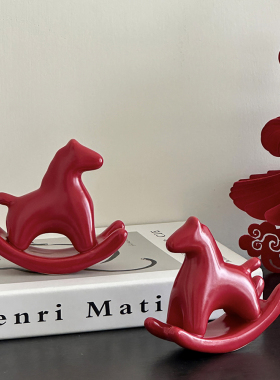 新年喜庆春节马年小马陶瓷摆件红色桌面装饰中式装饰品祝福礼物