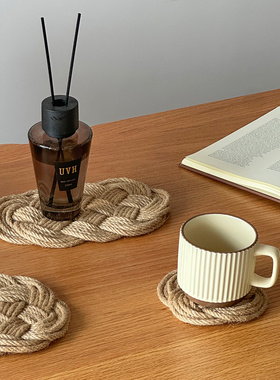 欧式麻绳编织杯垫圆形餐桌装饰摆件隔热垫创意拍照道具高级厨房