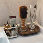 洗漱台化妆品筐梳妆台护肤品不锈钢置物架浴室卫生间收纳筐托盘