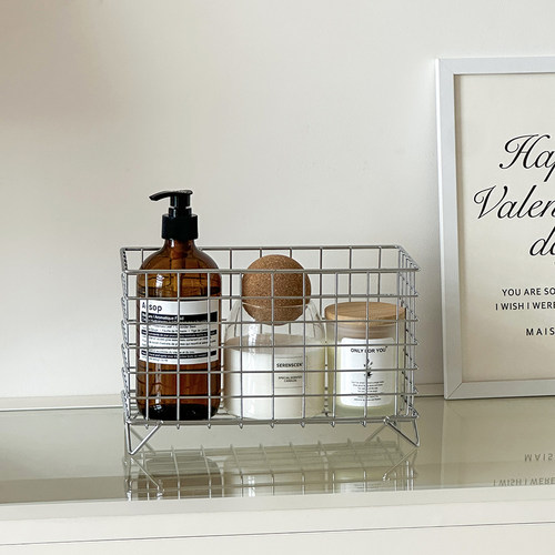 铁艺杂物化妆品收纳篮收纳筐盒厨房卫生间客厅桌面橱柜铁框储物