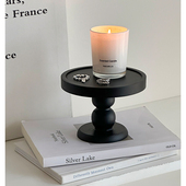 2025新款 香薰蜡烛托盘首饰展示架家用收纳黑色实木圆形装 饰摆件