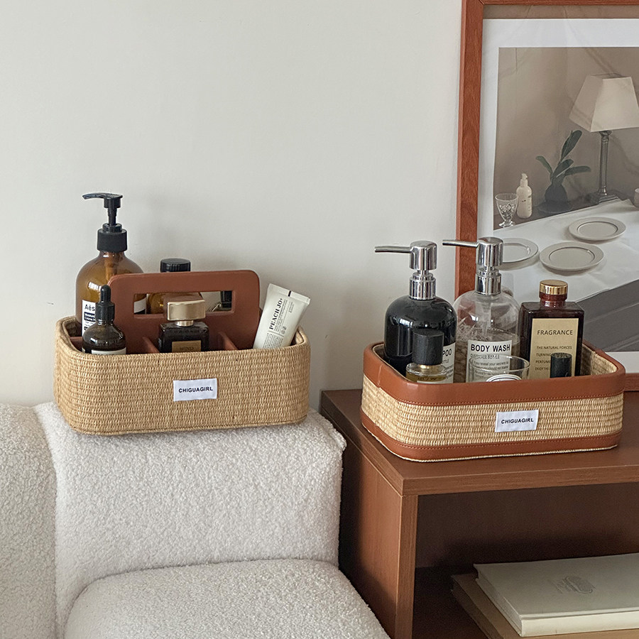 藤编桌面化妆品护肤品收纳盒长方形分格整理盒卧室办公室收纳托盘,收纳整理,桌面收纳盒,淘宝优惠券,粉丝福利购,淘宝优惠卷