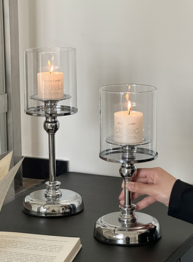 欧式轻奢复古玻璃烛台香薰蜡烛装饰摆件烛光圣诞餐桌道具浪漫场景