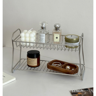 简约ins桌面双层不锈钢置物架台面化妆品收纳盒杂物整理收纳架子