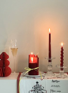 法式酒红色香薰蜡烛烛台餐桌客厅桌面摆件喜烛结婚礼家用烛新年