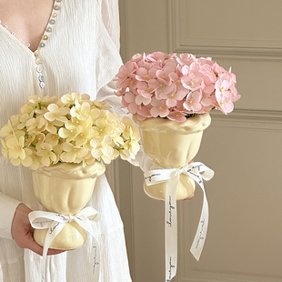 ins绣球花束陶瓷花瓶仿真假花创意客厅玄关办公室桌面插花装饰